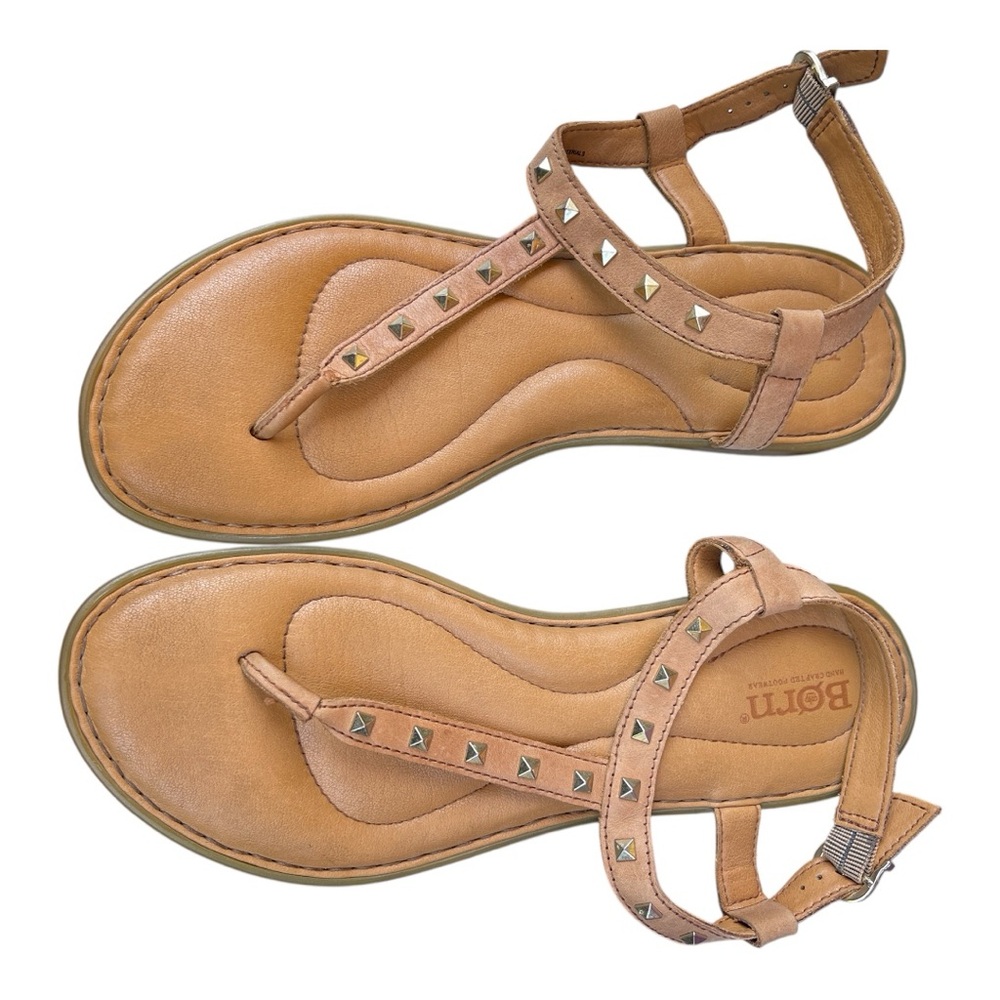 Born Tan Leather Studded Sandals